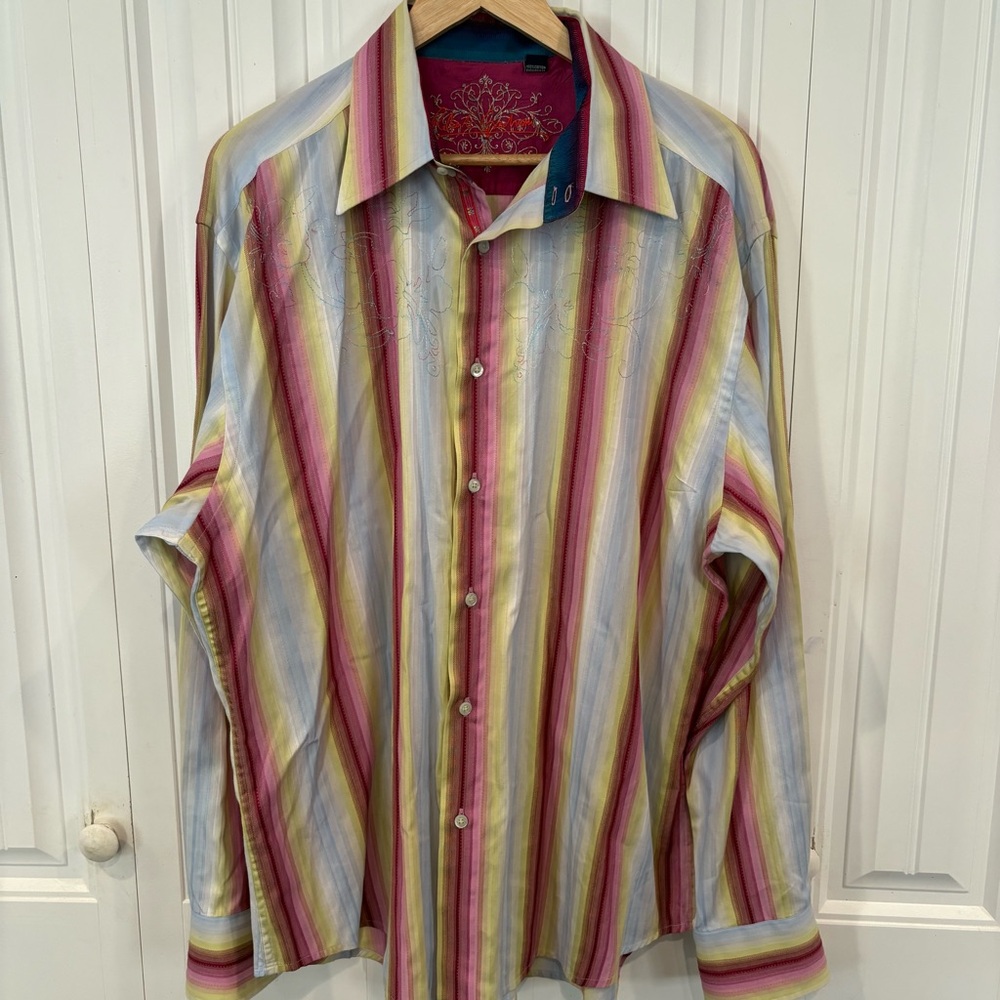 Robert Graham Striped Embroidered Button Down Shirt Size 2X